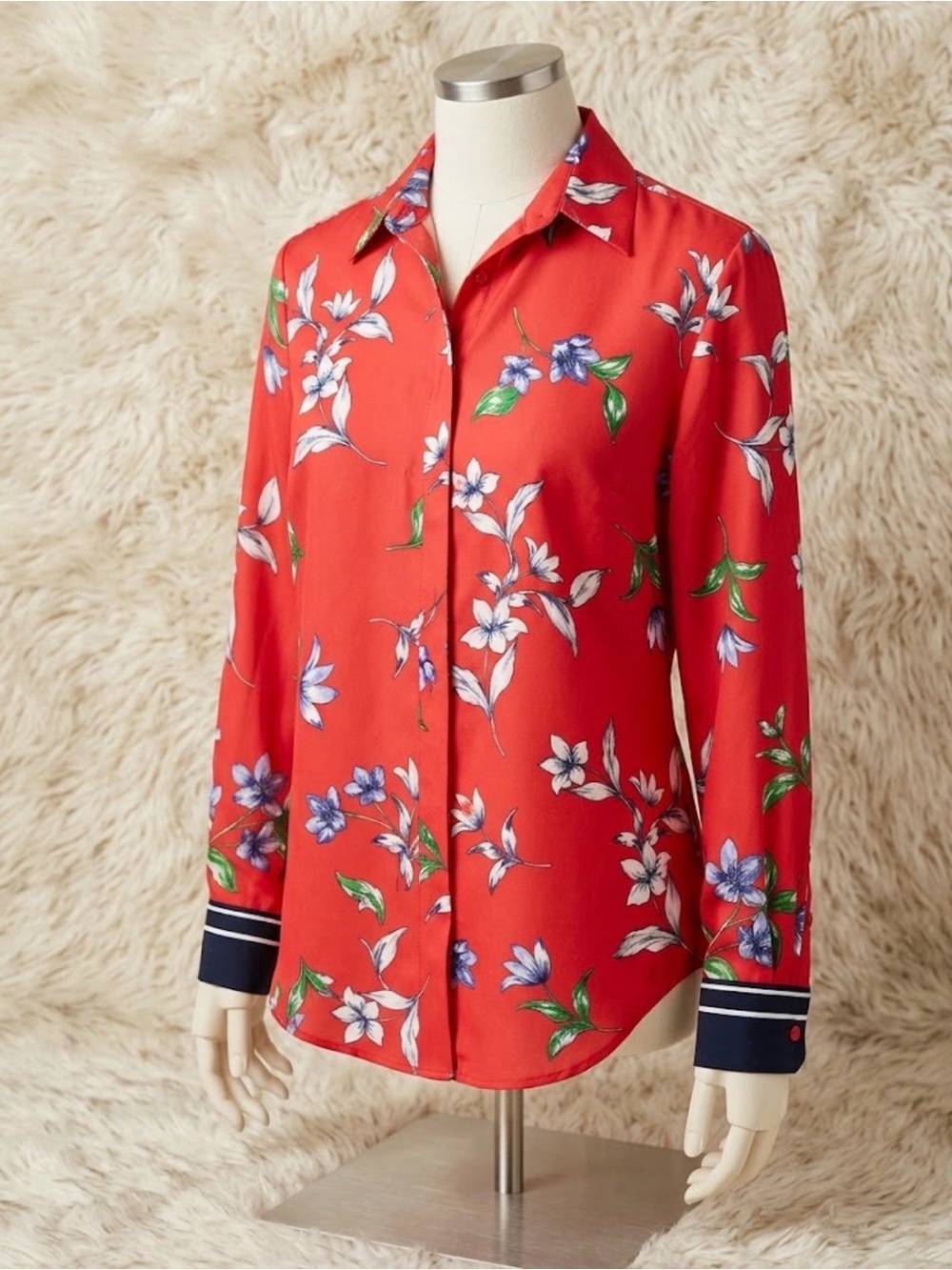Ralph Lauren Red Floral Button-Down Blouse